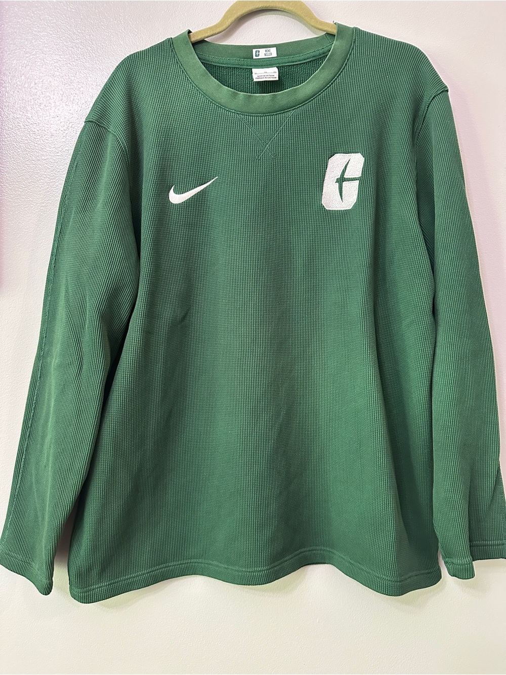 Nike Waffle Knit Long Sleeve Shirt Mens XL Green Thermal Athletic Crewneck